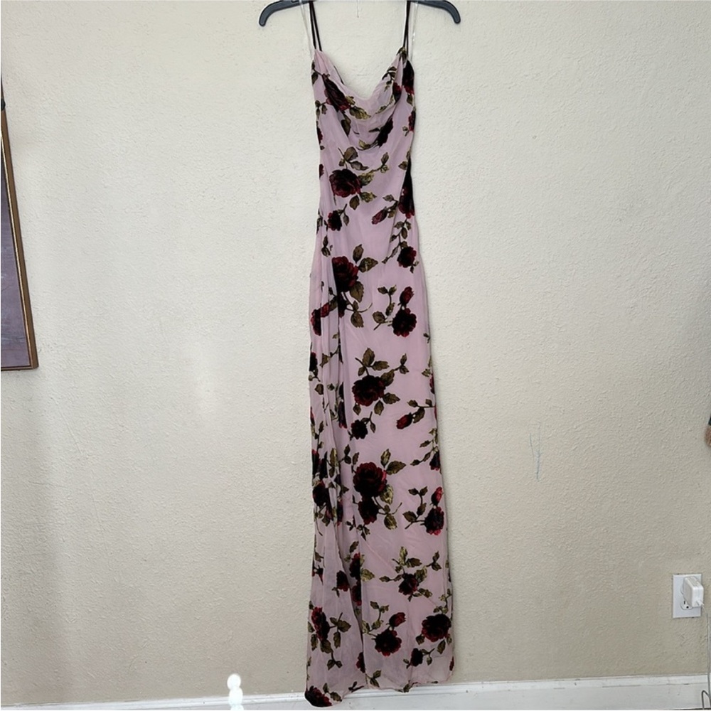 HOUSE OF CB 'Serena' Pink floral velvet Devore Maxi‎ Dress NWOT size S - Picture 4 of 16